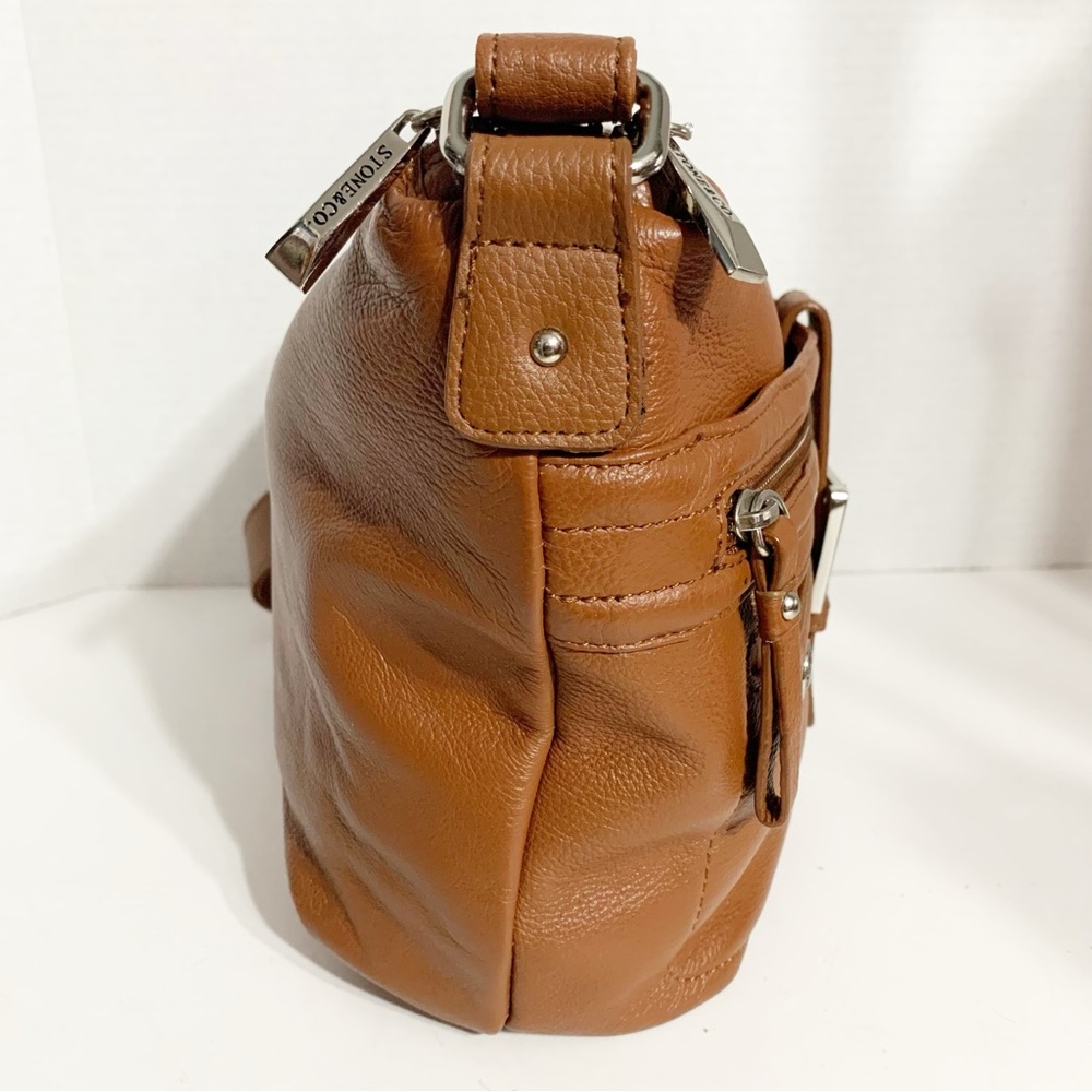 Stone and Co. Brown Leather Crossbody Shoulder Bag Fully Lined in Blue Pockets - Picture 7 of 16